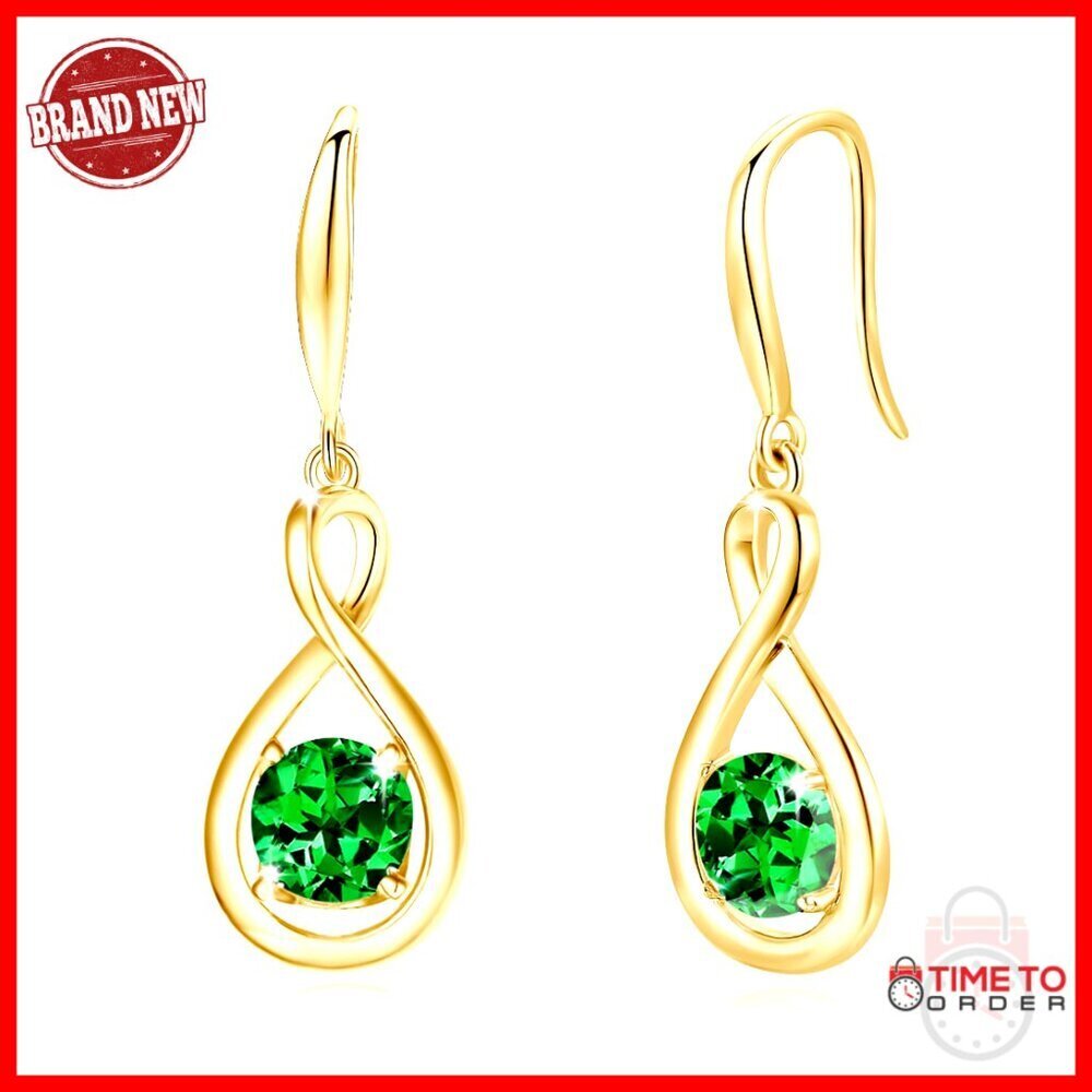 925 Sterling Silver Lever Back Drop Earrings with Emerald Birthstone Infinity